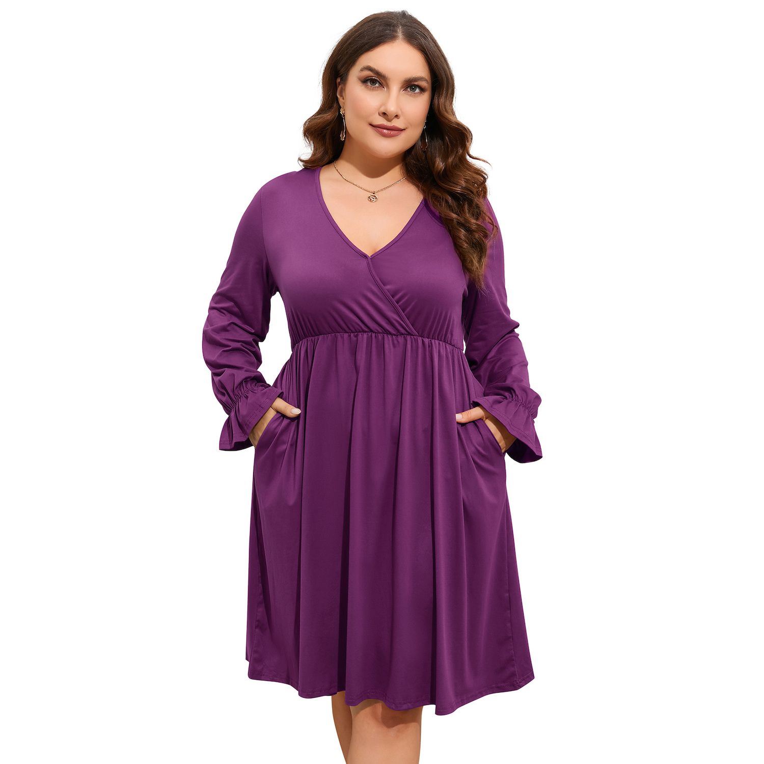 Women's V Neck A-Line Knee Length Wrap Swing Dresses A Line Party Plus Size  Mini