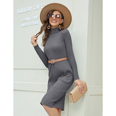 Womens Turtleneck Sweater Slim Fit Long Sleeve Bodycon Ribbed Knit Sweater Dress Midi Sweater Dress