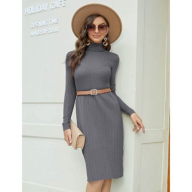 Womens Turtleneck Sweater Slim Fit Long Sleeve Bodycon Ribbed Knit Sweater Dress Midi Sweater Dress