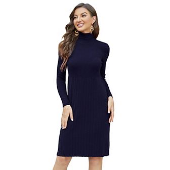 Womens Turtleneck Sweater Slim Fit Long Sleeve Bodycon Ribbed Knit Sweater Dress Midi Sweater Dress