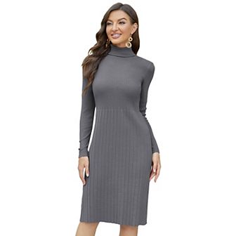 Womens Turtleneck Sweater Slim Fit Long Sleeve Bodycon Ribbed Knit Sweater Dress Midi Sweater Dress