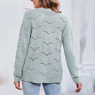 Fall Women's Crochet Cardigan Lightweight Kimono Long Sleeve Hollow Out Kintted Outwear Sweater