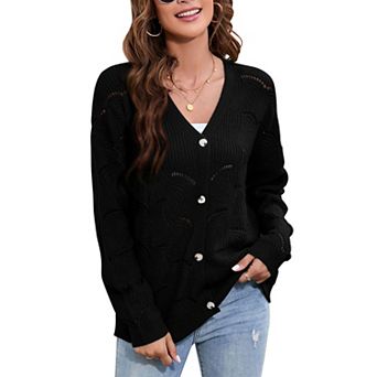 Fall Women's Crochet Cardigan Lightweight Kimono Long Sleeve Hollow Out Kintted Outwear Sweater