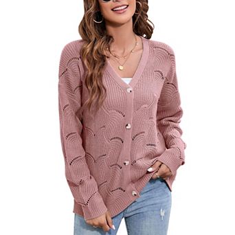 Fall Women's Crochet Cardigan Lightweight Kimono Long Sleeve Hollow Out Kintted Outwear Sweater