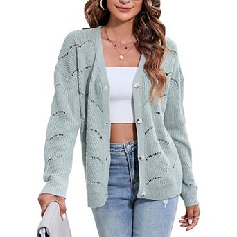 Fall Women's Crochet Cardigan Lightweight Kimono Long Sleeve Hollow Out Kintted Outwear Sweater