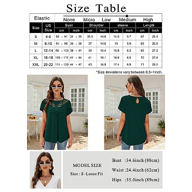 Summer Blouse For Women Lace Petal Sleeve Tops Short Sleeve Pleated Shirt Loose A Line Tshirts