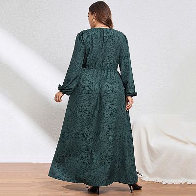asymmetrical hem wrap dress Lenora Smocked Dotted Maxi Dress, Dusty Blue main image 0