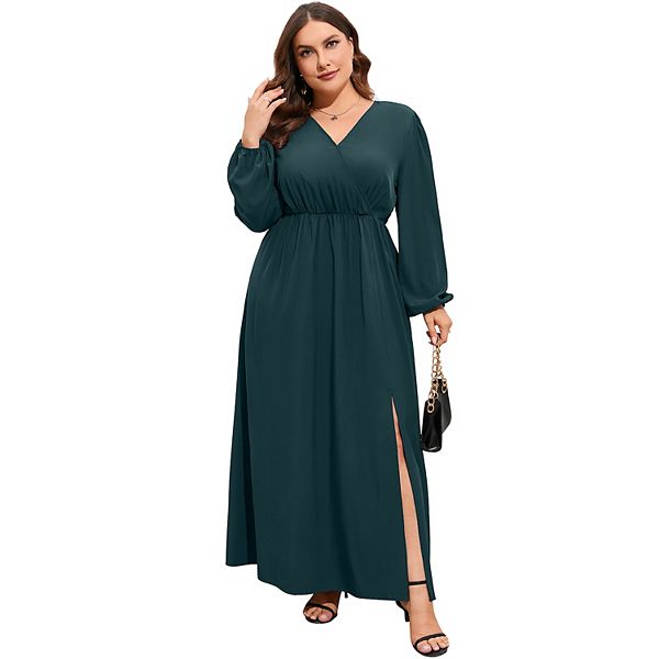 Women Plus Size Wrap Maxi Dress Short Flutter Sleeves Empire Waist ...
