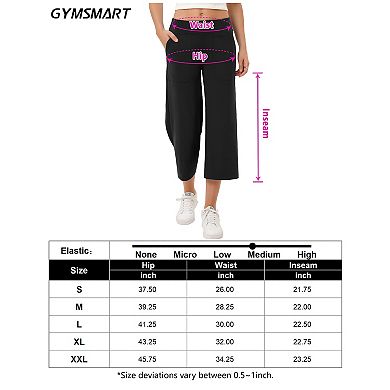 Wide Leg Capri Pants For Women Pull On Loose Lounge Yoga Elastic Waist Cropped Pants With Pockets