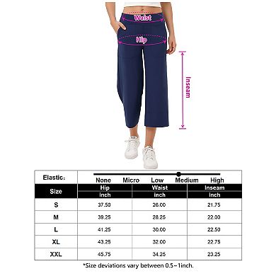 Wide Leg Capri Pants For Women Pull On Loose Lounge Yoga Elastic Waist Cropped Pants With Pockets