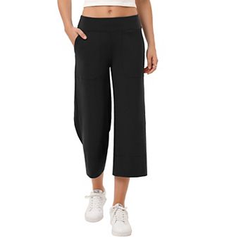 Wide Leg Capri Pants For Women Pull On Loose Lounge Yoga Elastic Waist Cropped Pants With Pockets