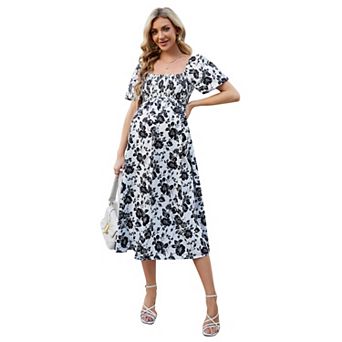 Floral Print Square Neck Maternity Maxi Dress With Short Sleeves And Ruffle Detail For Baby Shower