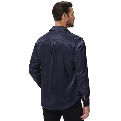 Men's Silk Satin Long Sleeve Dress Shirts Shiny Casual Button Down Shirt  Luxury Party Prom Shirts