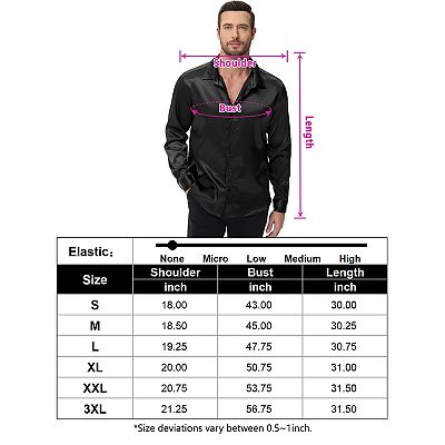 men's dress shirts size chart Jared Lang men shirt measurement Men's Silk Satin Long Sleeve