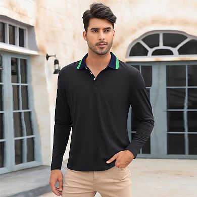 Men's Long Sleeve Polo Shirts Regular Fit Collared T-shirt Casual ...