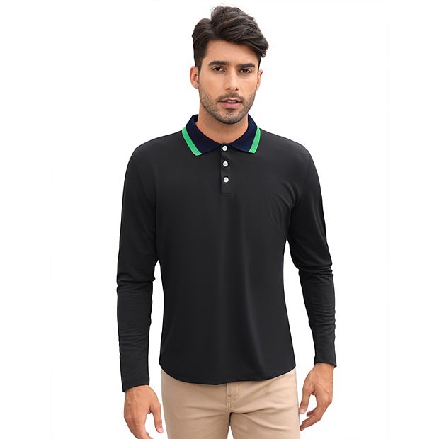 Men s Long Sleeve Polo Shirts Regular Fit Collared T shirt Casual Workout Golf Shirts