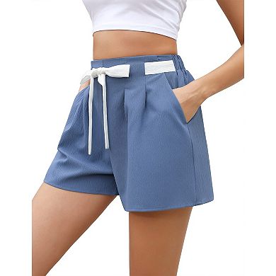 Women's Casual Bow Tie High Waist Shorts Smocked Elastic Waist Summer Loose Flowy Pant