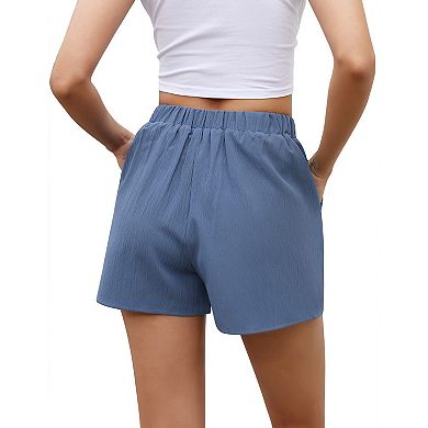 Women's Casual Bow Tie High Waist Shorts Smocked Elastic Waist Summer Loose Flowy Pant