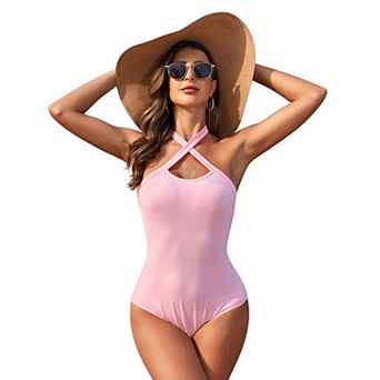 Women's Criss Cross Sleeveless Halter Neck Bodysuits Tops Going Out Summer Tank Tops