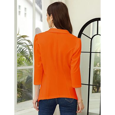 Women's Business Blazer 3/4 Sleeve Dressy Open Front Work Office Cardigan Cropped Suit Jacket