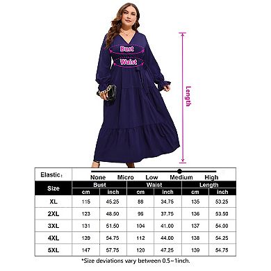Womens Plus Size V Neck Wrap Maxi Dress High Waist Ruffle Casual Dress with Belt