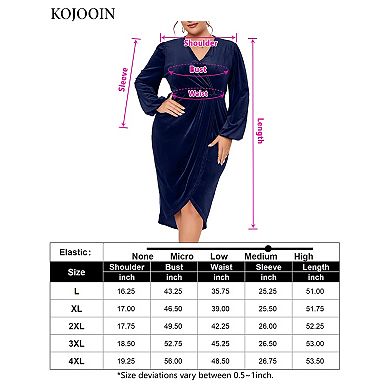 Women's Plus Size Velvet Long Sleeve V Neck Bodycon Ruched Wrap Casual Party Cocktail Dresses