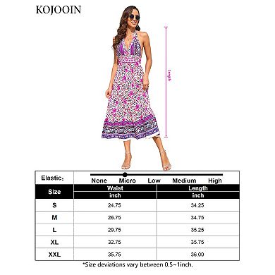 Women's Boho Deep V Neck Backless Flowy Floral Maxi Beach Dress