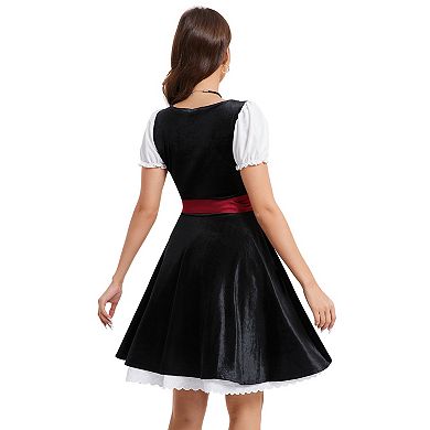 Authentic German Dirndl Dress Short Sleeve 2-Piece Bavarian Oktoberfest Outfit for Women