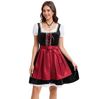 Authentic German Dirndl Dress Short Sleeve 2 pc Bavarian Oktoberfest Outfit for Women