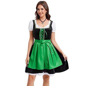 Authentic German Dirndl Dress Short Sleeve 2 pc Bavarian Oktoberfest Outfit for Women