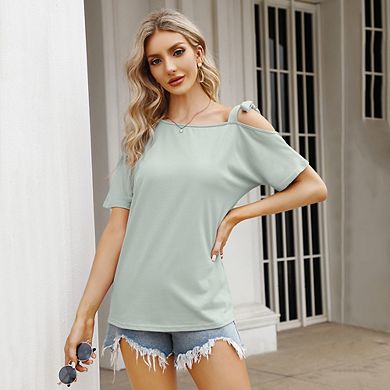Women's Off Shoulder Strappy Summer Tops,Short Sleeve Shirt Top