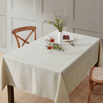 HLC.me Lincoln Stripe Fabric Tablecloth Rectangle Table, Water, Fade, Stain, And Wrinkle Resistance