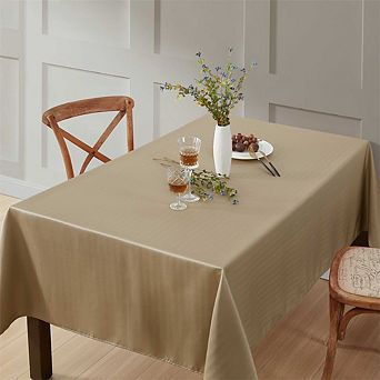 HLC.me Lincoln Stripe Fabric Tablecloth Rectangle Table, Water, Fade, Stain, And Wrinkle Resistance