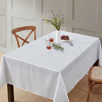 HLC.me Lincoln Stripe Fabric Tablecloth Rectangle Table, Water, Fade, Stain, And Wrinkle Resistance
