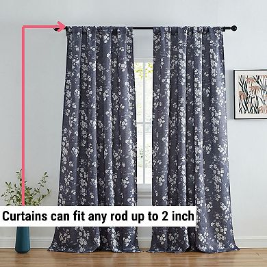 Thd Frenchy Floral Patterned Light Blocking Curtain Rod Pocket Pole Top Panels - Set Of 2