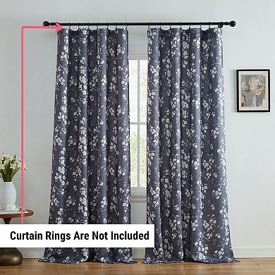 HLC.me Ashley Floral Patterned Light Blocking Curtain Rod Pocket Pole Top Panels - Set Of 2