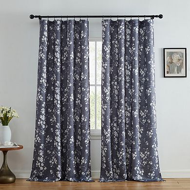 HLC.me Ashley Floral Patterned Light Blocking Curtain Rod Pocket Pole Top Panels - Set Of 2