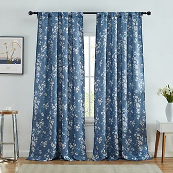 HLC.me Ashley Floral Patterned Light Blocking Curtain Rod Pocket Pole Top Panels - Set Of 2