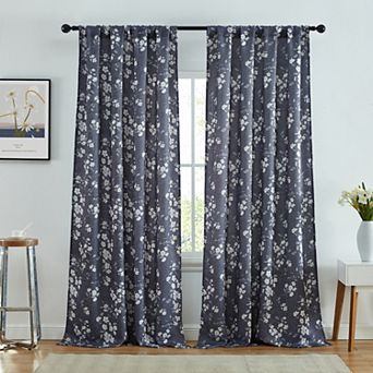 HLC.me Ashley Floral Patterned Light Blocking Curtain Rod Pocket Pole Top Panels - Set Of 2