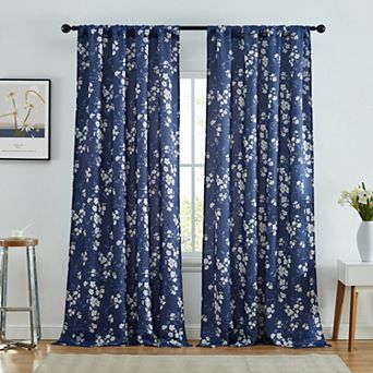 HLC.me Ashley Floral Patterned Light Blocking Curtain Rod Pocket Pole Top Panels - Set Of 2
