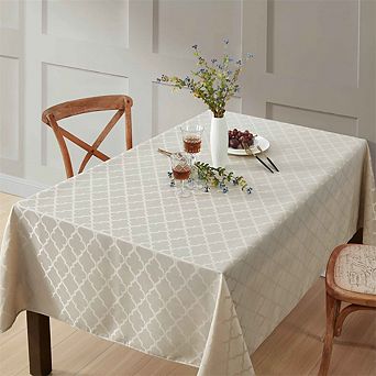 HLC.me Modena Geometric Lattice Fabric Tablecloth, Rectangle, Water, Wrinkle, & Stain Resistance