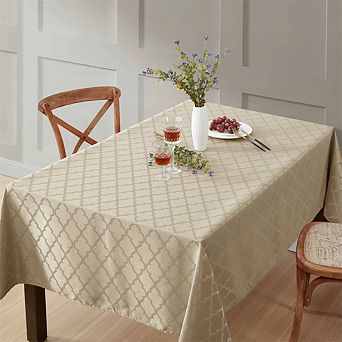 HLC.me Modena Geometric Lattice Fabric Tablecloth, Rectangle, Water, Wrinkle, & Stain Resistance