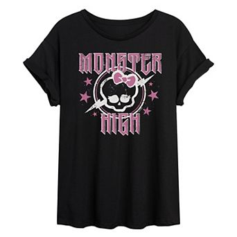 Juniors' Monster High Pink Skull Oversized Tee