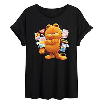 Juniors' Garfield Snack Icons Oversized Tee
