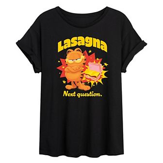 Juniors' Garfield Lasagna Next Question Oversized Tee