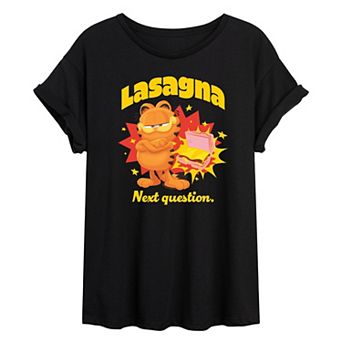 Juniors' Garfield Lasagna Next Question Oversized Tee
