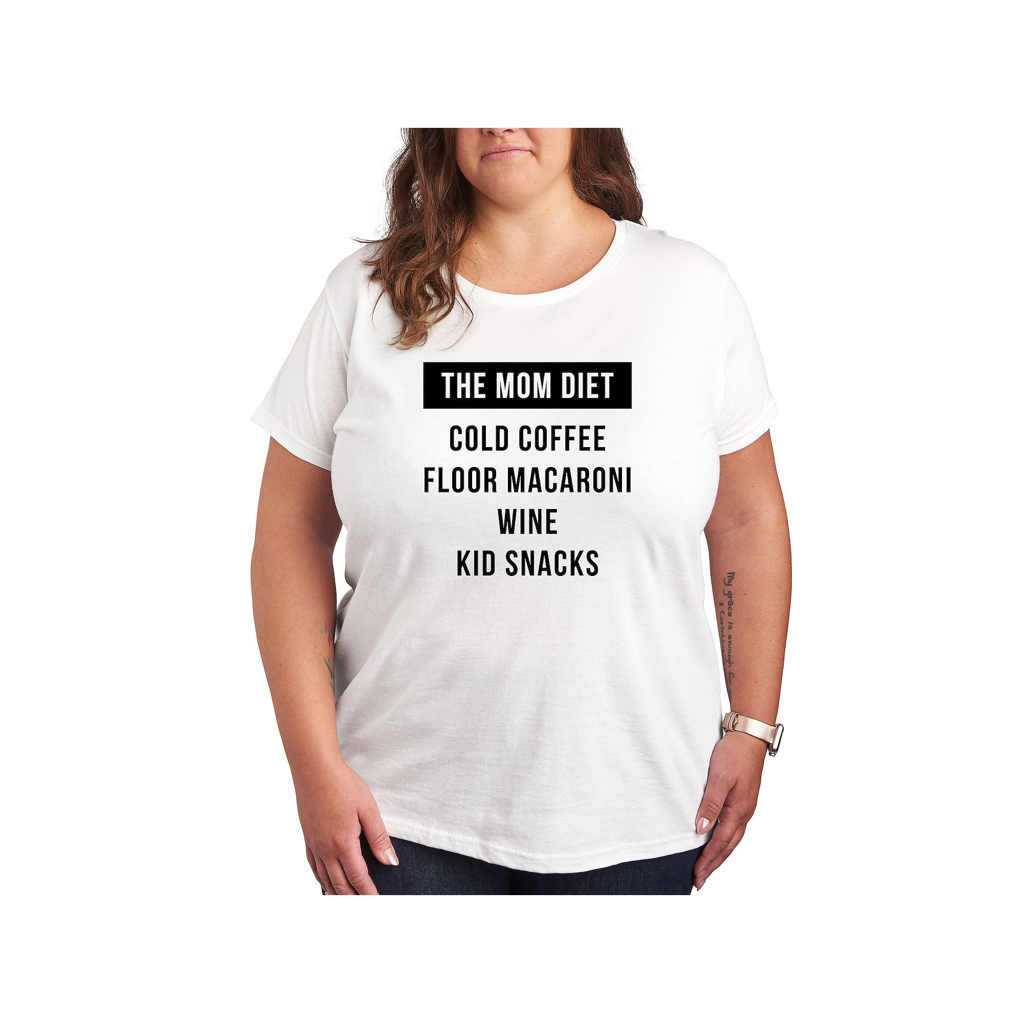 Plus The Mom Diet Graphic Tee, Womens, Size: 1XL, White