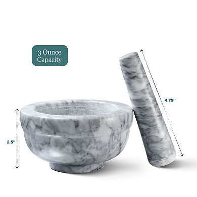 Mortar and Pestle Set, Small Grinding Bowl Set Holds Up to 3oz - 4.5x2 Inch, Marble Gray