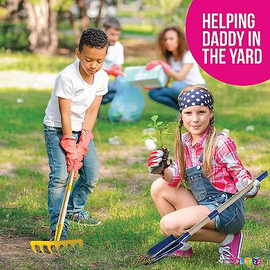 Kids Garden Tool Set Toy 4-Piece - Shovel, Rake, Hoe, Leaf Rake, Wooden Gardening Tools for Kids