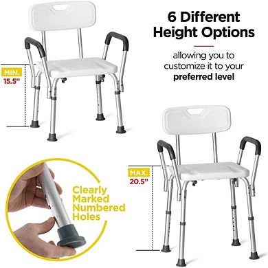 Shower Chair With Handles, 8 Adjustable Heights Portable With Back Scrubber & Additional Sponge